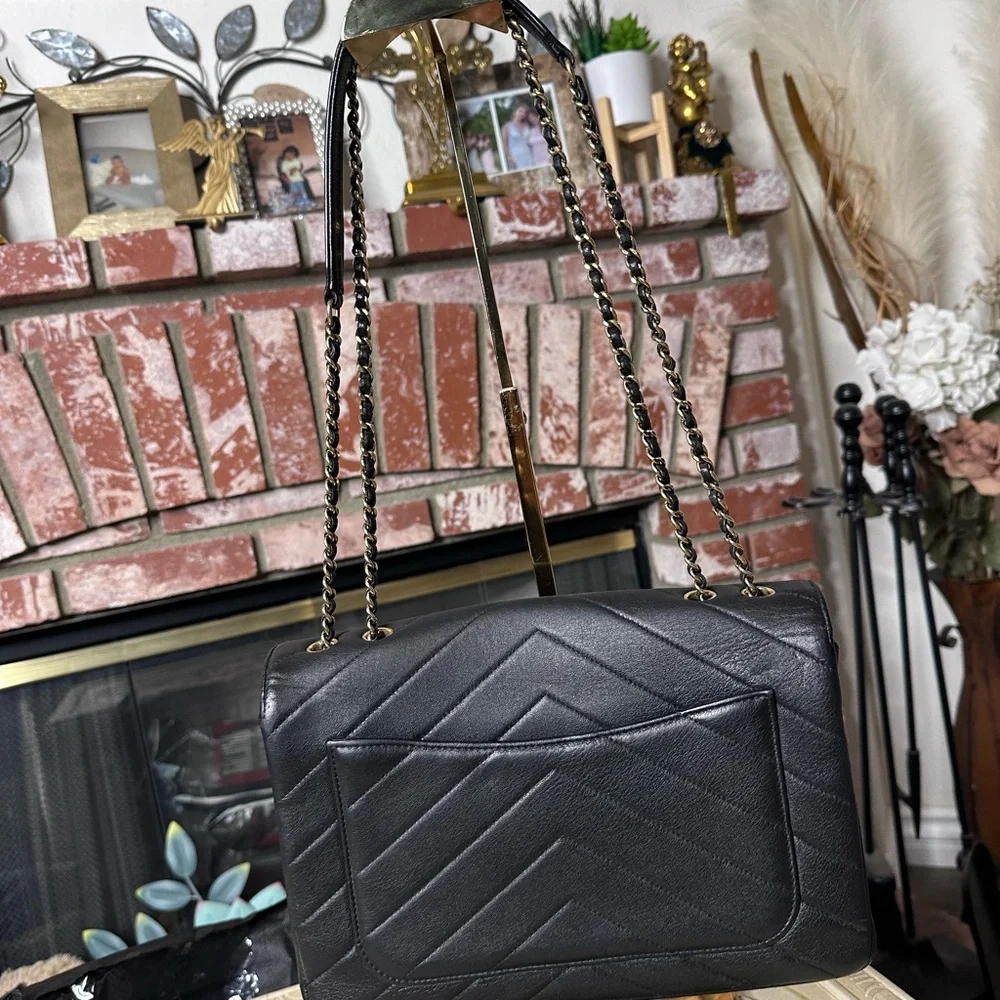 Chanel Chevron Envelope Flap Bag – Black Lambskin – Gold Hardware‎
